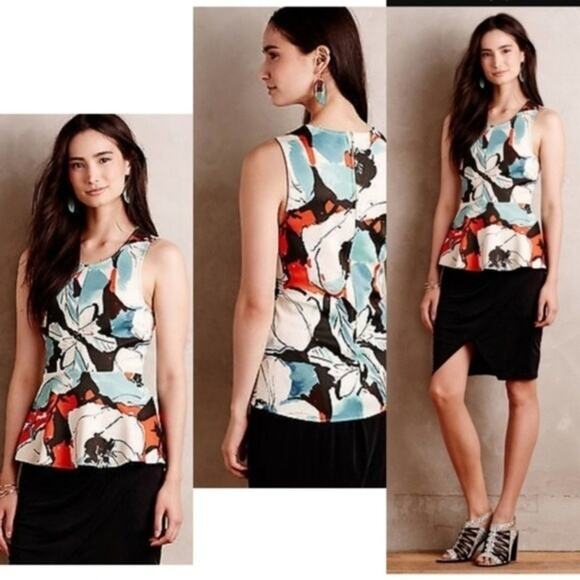 Anthropologie Akemi + Kin Floral Abstract  Pani Peplum Size Medium - Picture 1 of 7